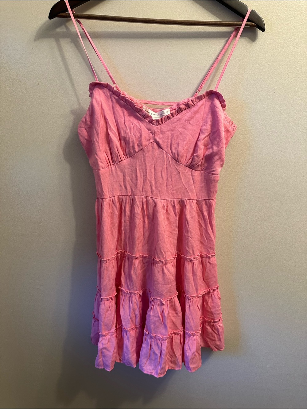 #334 Altar'd State Pink Tiered Spaghetti-Strap Mini Dress